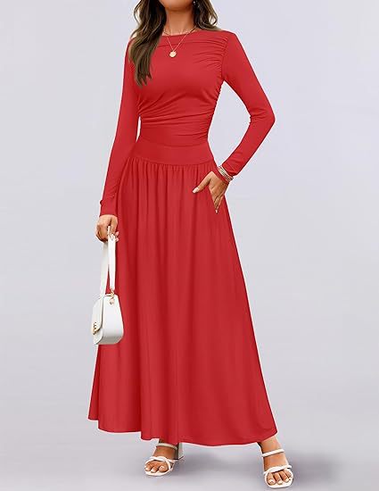 Damen Maxikleid mit langen Ärmeln und elegantem Wickeldesign WW
