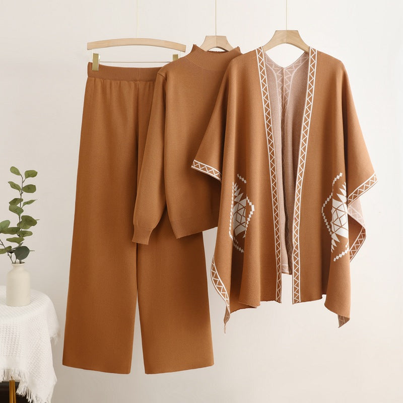 Damen Strick-Loungewear-Set mit außergewöhnlichem Poncho-Stil WW