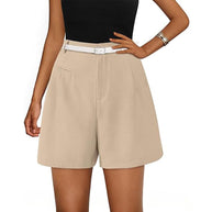 Damen elegante Shorts mit Gürtel und Eingrifftaschen WW