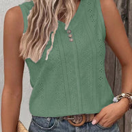 Damen Ärmelloses Top mit Knopfdetail und Lochmuster WW