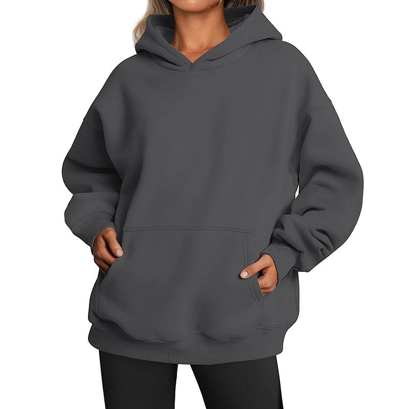 Damen oversized Kapuzenpullover aus weichem Baumwollmix mit praktischen Taschen WW