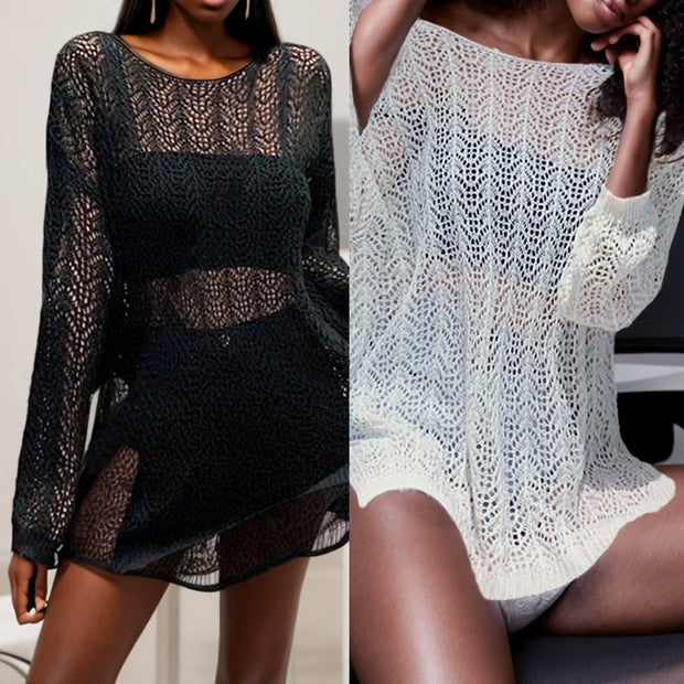 Damen Strickoberteil mit luftigem Netzdesign und weit geschnittenen Ärmeln WW
