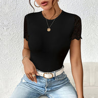 Damen Body mit Spitzenärmeln und feinem Rippdesign WW