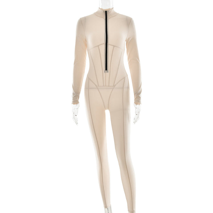 Damen Sportlicher Langarmanzug mit hochwertigem Reißverschluss und figurformendem Design W&W Mode