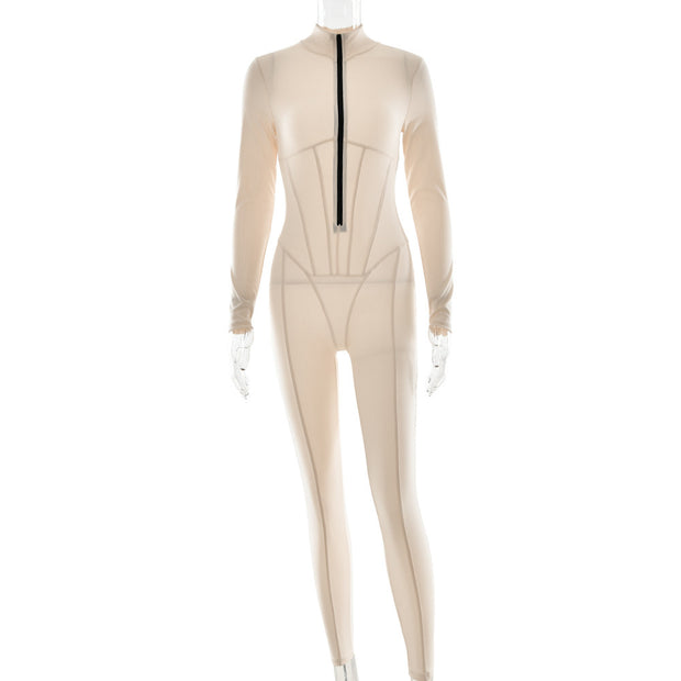 Damen Sportlicher Langarmanzug mit hochwertigem Reißverschluss und figurformendem Design W&W