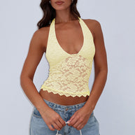 Damen Spitzen-Crop-Top mit tiefem V-Ausschnitt WW