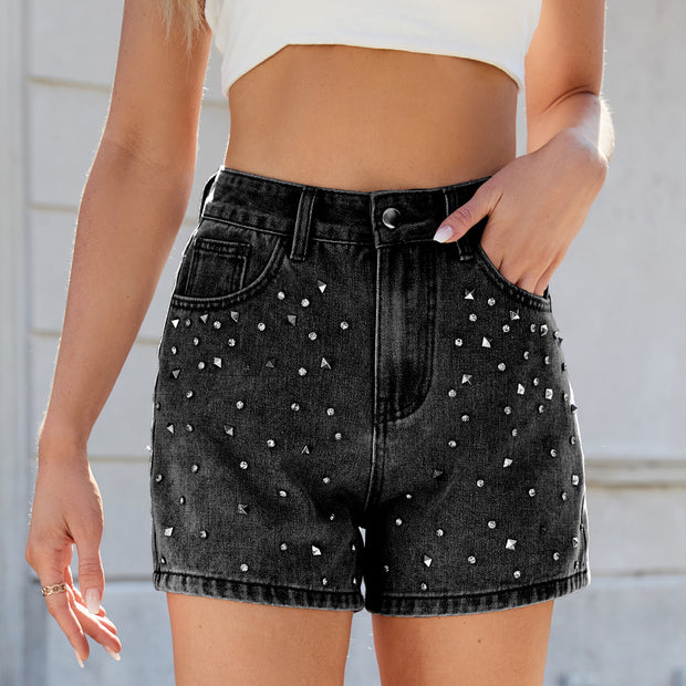 Damen Shorts mit glitzernden Pailletten-Details und hohem Bund WW