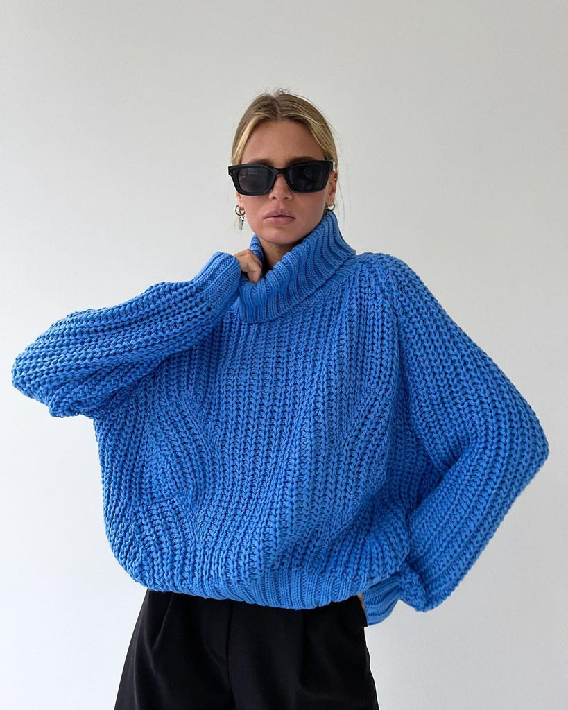 Damen Strickpullover mit hohem Kragen und lässiger Passform WW