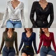 WW | Spitzen-Fächer-förmiges Dekorations-Basisshirt Top