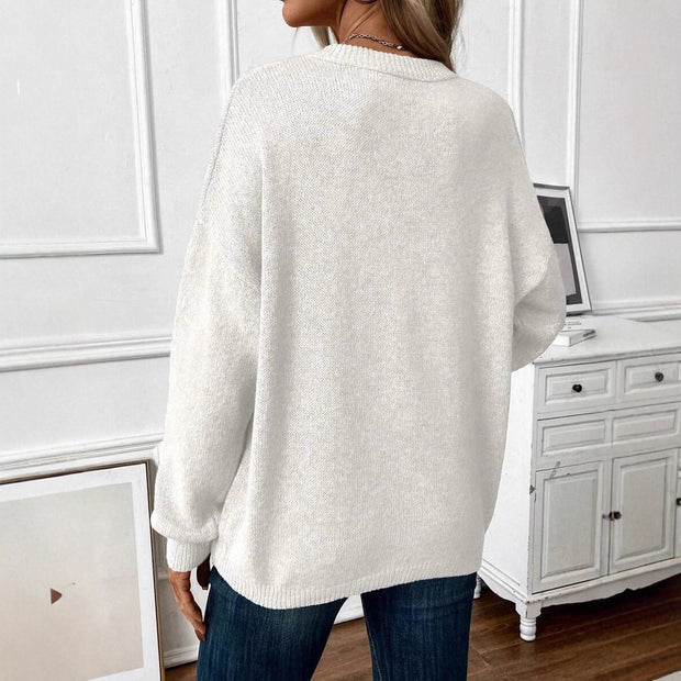 Damen Bequemer Strickpullover mit seitlichem Schlitz WW