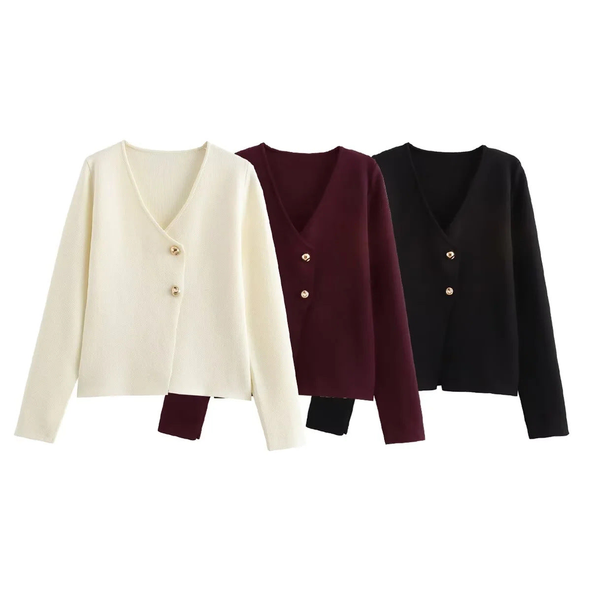 Damen angenehm weicher Strickpullover mit elegantem V-Ausschnitt und maritimen Knopfdetails WW