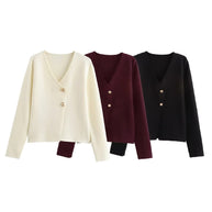 Damen angenehm weicher Strickpullover mit elegantem V-Ausschnitt und maritimen Knopfdetails WW