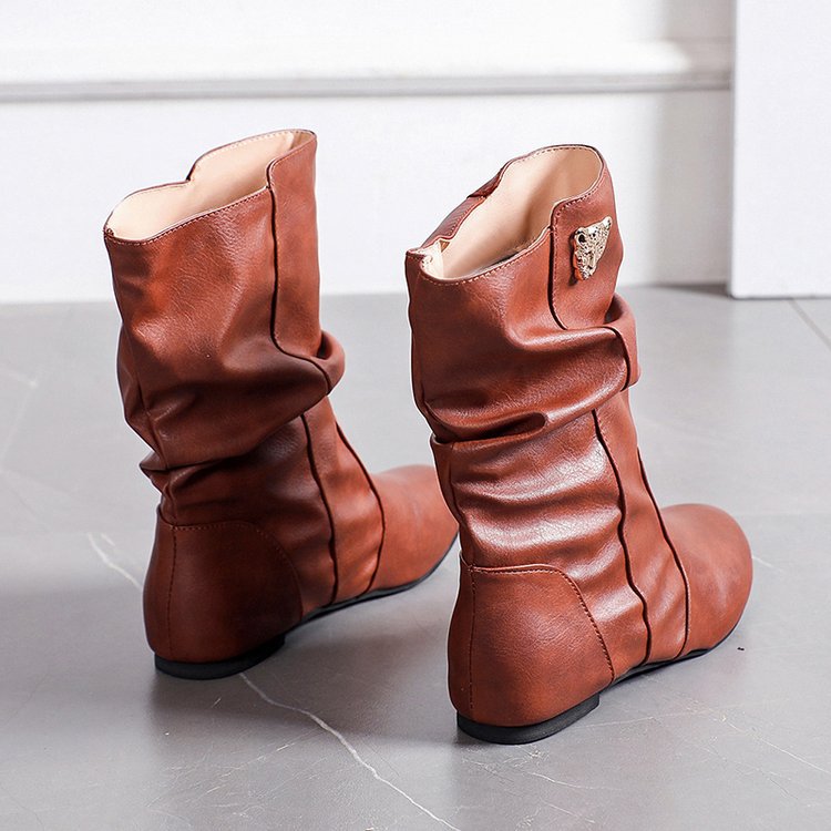 Damen modische Stiefel mit lässigem Falten-Design und elegantem Absatz W&W Mode
