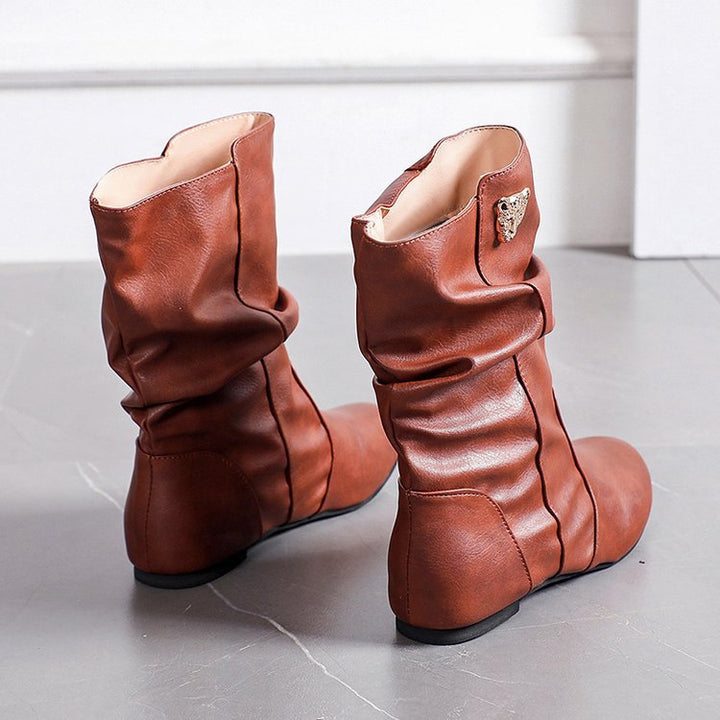 Damen modische Stiefel mit lässigem Falten-Design und elegantem Absatz W&W Mode