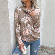 Damen Kapuzenpullover mit floralem Muster und modernem Rollkragen WW