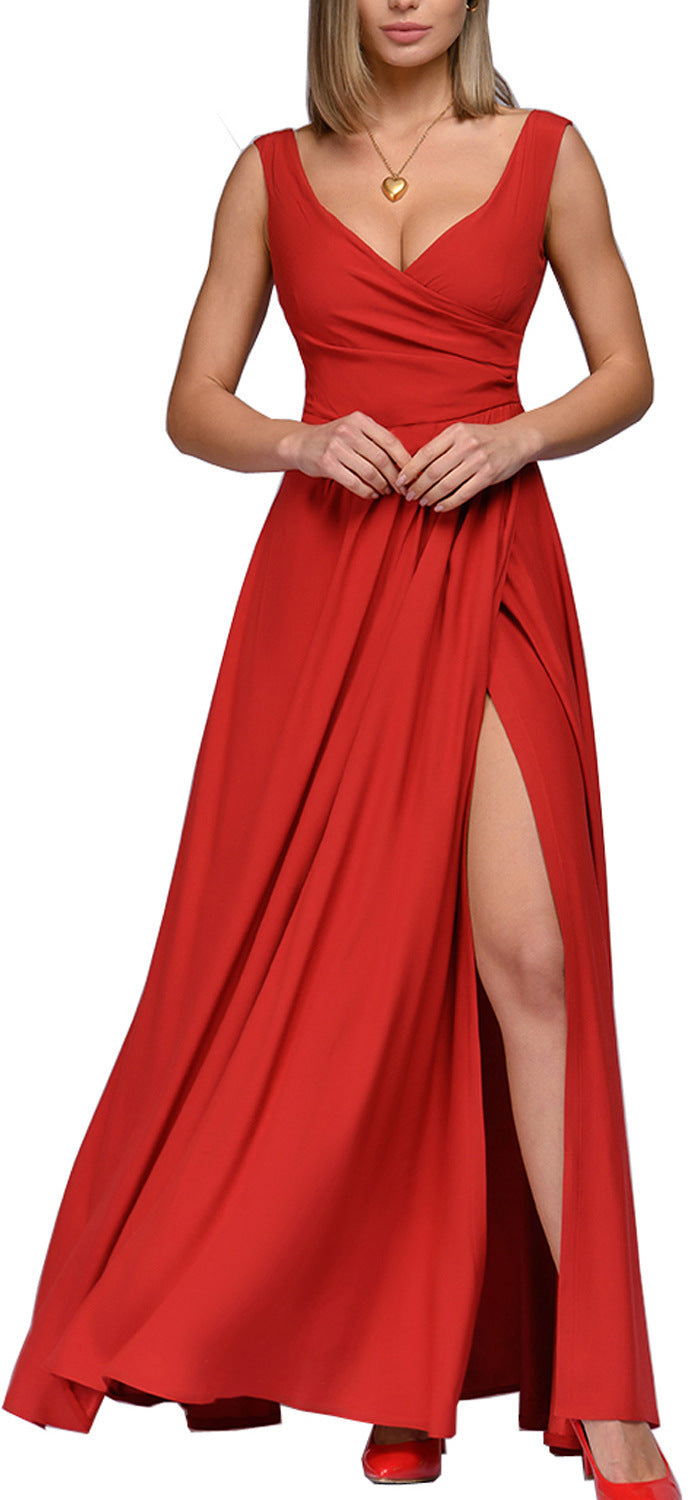 Damen elegantes Maxikleid mit seitlichem Schlitz
