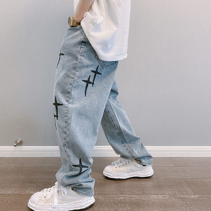 W&W Mode | Blasting Bedruckte Baggy Weit Geschnittene Jeans Für Männer