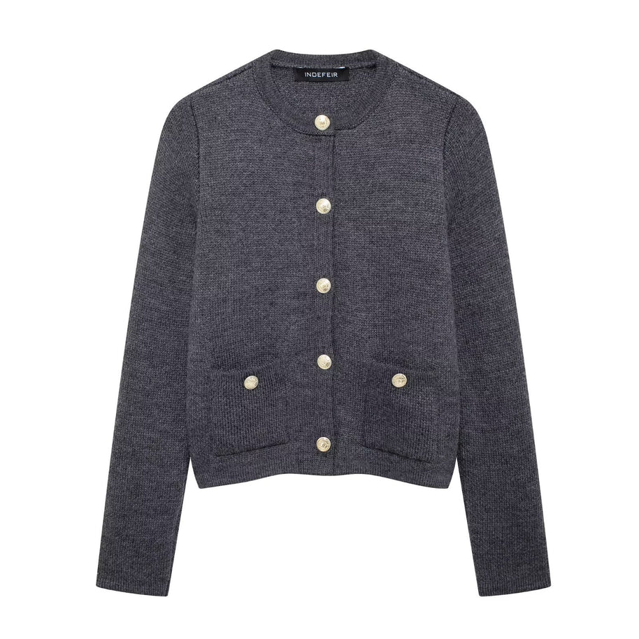 Damen Strickjacke mit schimmernden Knöpfen und Taschen WW