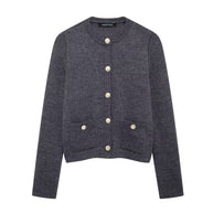 Damen Strickjacke mit schimmernden Knöpfen und Taschen WW