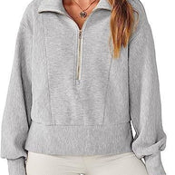 Damen Sportlicher Pullover mit Stehkragen und halbem Reißverschluss WW