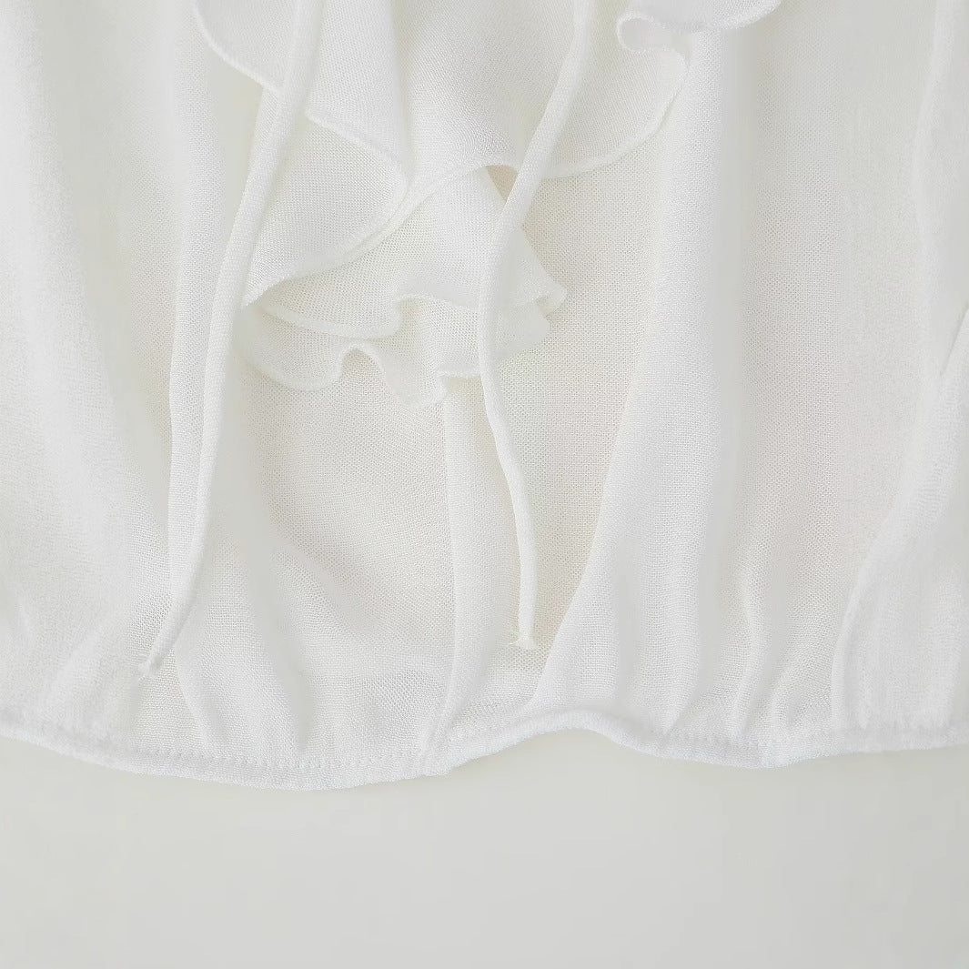Damen Bluse mit romantischen Rüschen und tiefem V-Ausschnitt WW