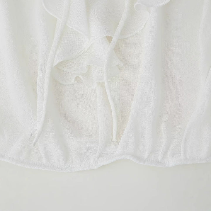 Damen Bluse mit romantischen Rüschen und tiefem V-Ausschnitt W&W Mode