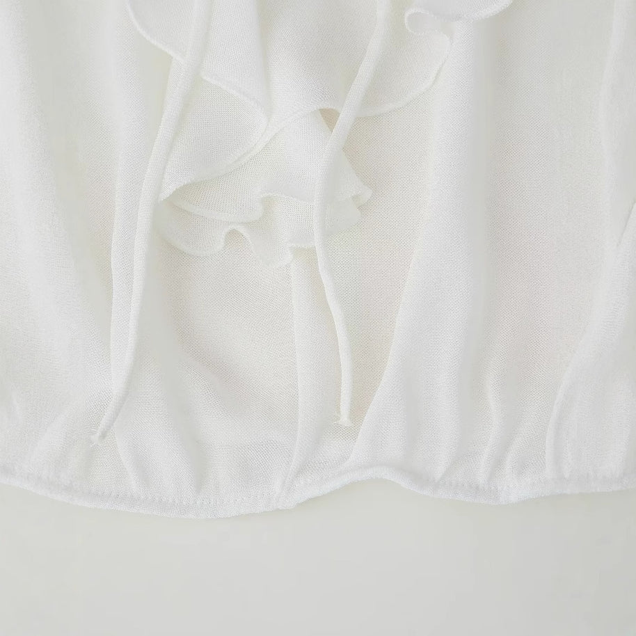 Damen Bluse mit romantischen Rüschen und tiefem V-Ausschnitt WW