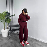 Damen Sportliches Crop-Top und weite Hose Set WW