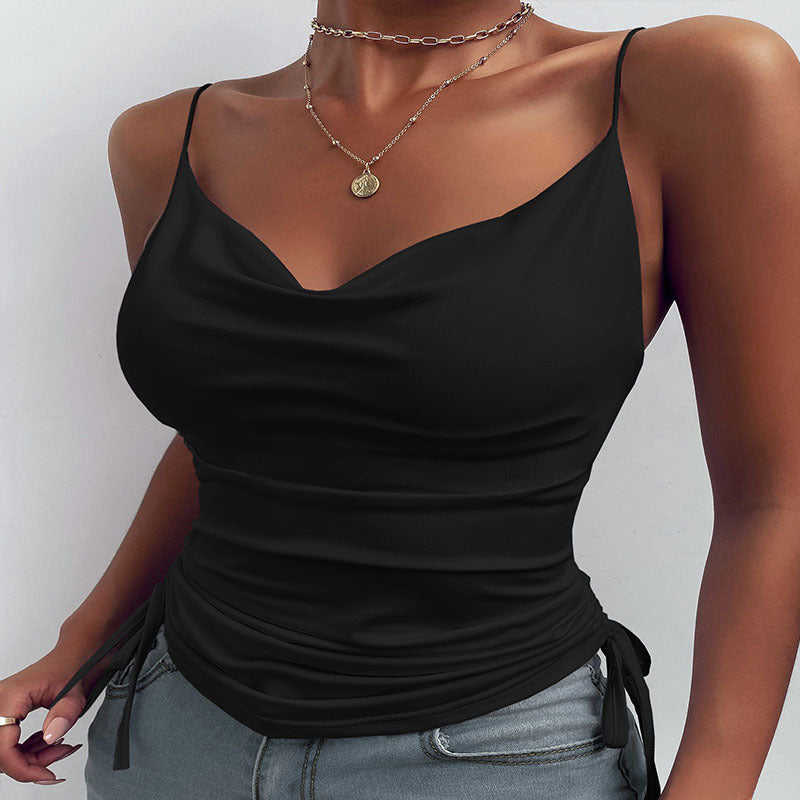 Damen Schicke Satin-Bluse mit tiefem V-Ausschnitt und Raffung WW