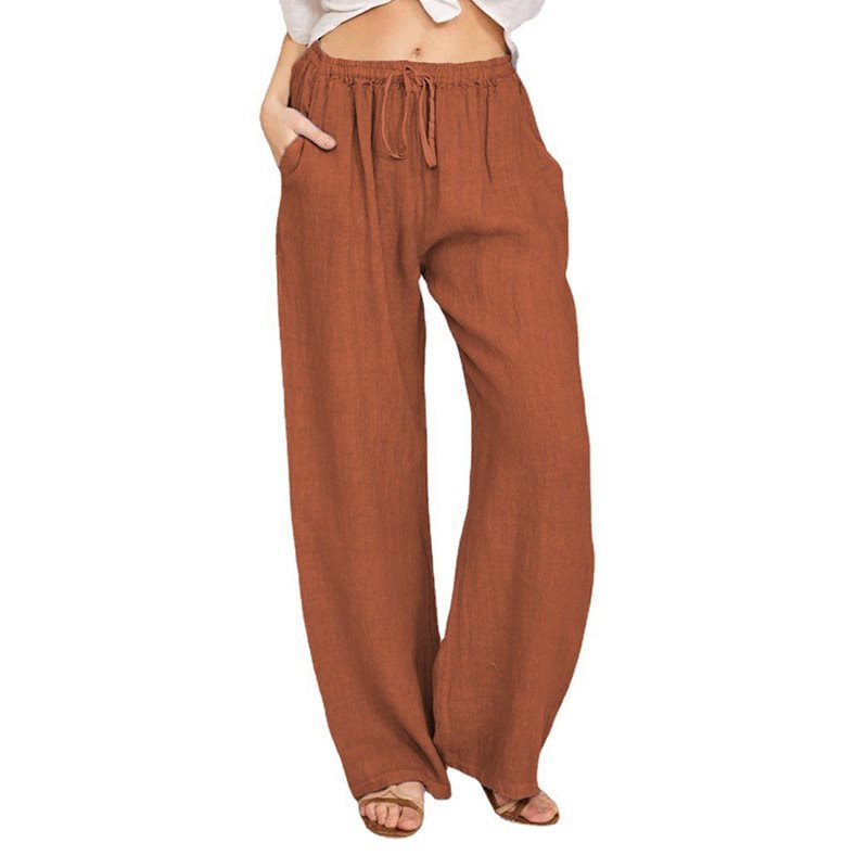 Damen Bequeme und luftige Leinenhose mit elastischem Bund und Seitentaschen WW