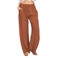 Damen Bequeme und luftige Leinenhose mit elastischem Bund und Seitentaschen WW