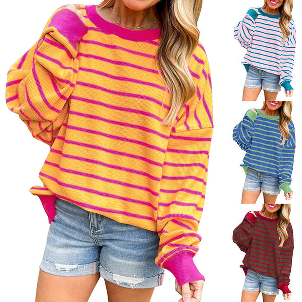 Damen lässiger und bequemer Pullover mit strukturiertem Rippenmuster und weitem Schnitt WW