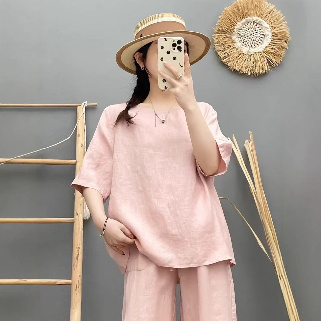 Damen Relaxed Fit Leinen Oversized Top WW