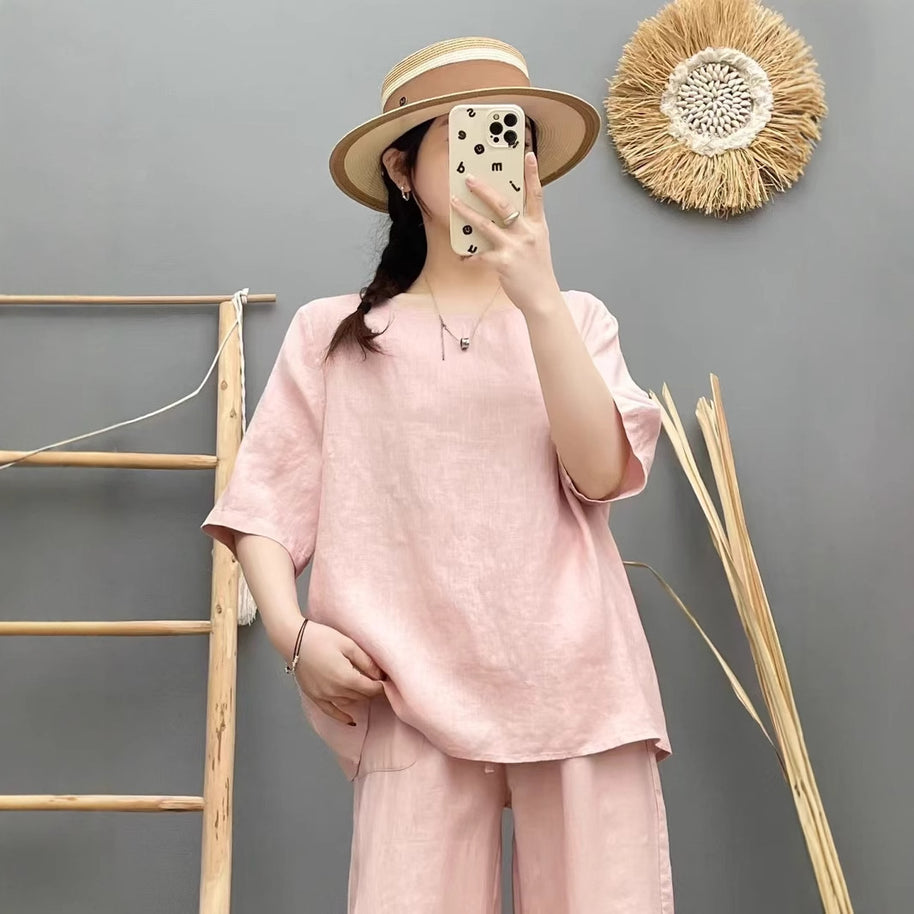 Damen Relaxed Fit Leinen Oversized Top WW