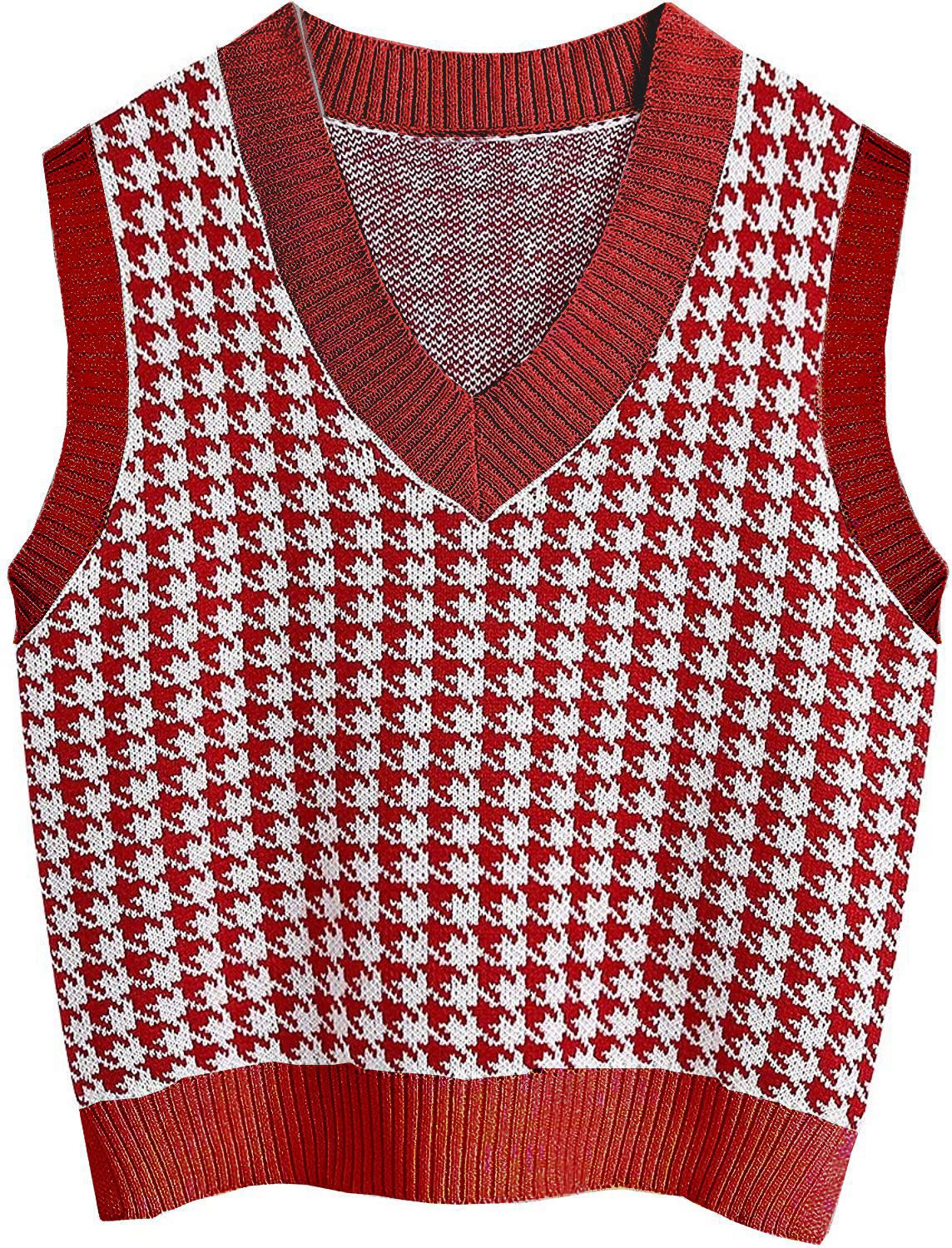 Damen Strickweste mit modernem Hahnentritt-Muster WW