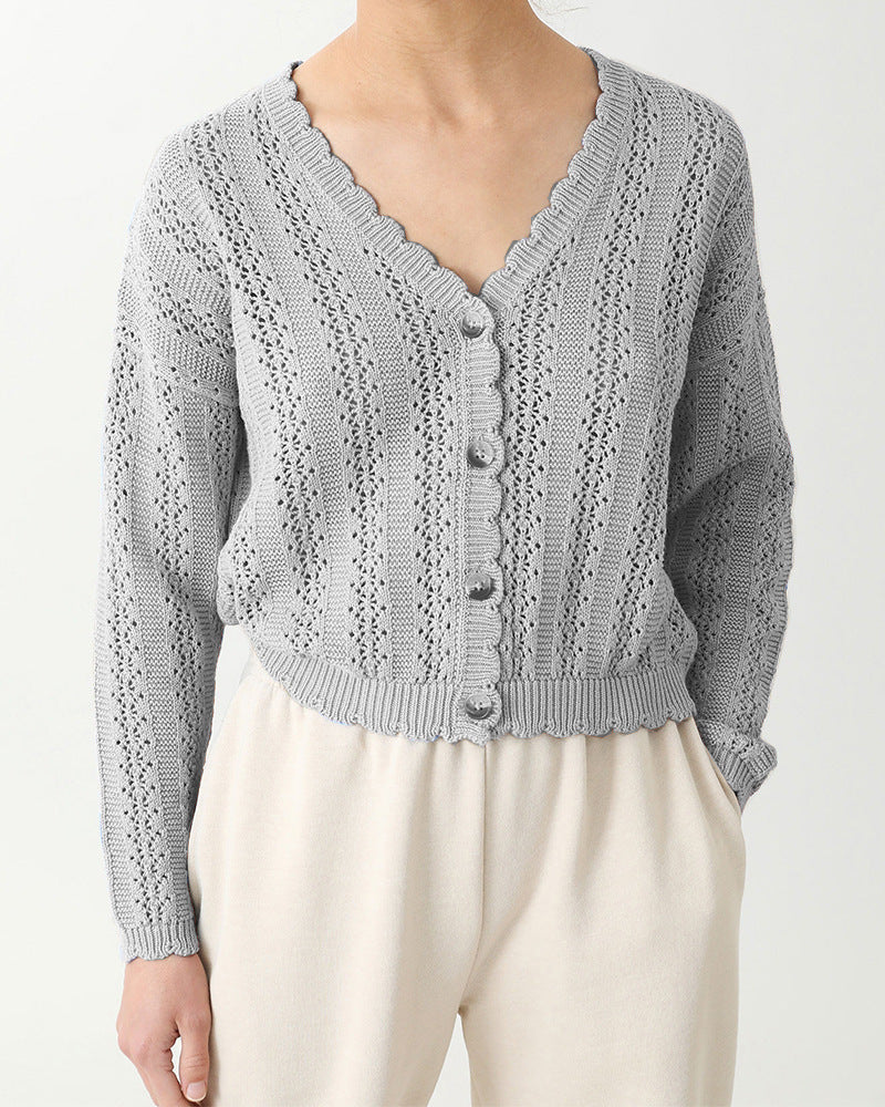 Damen Strickcardigan mit femininer Rüsche und Knopfdetails WW
