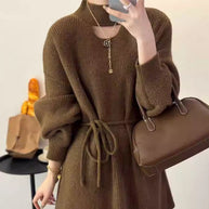 Damen Strickkleid mit hohem Kragen und eleganter Taillierung WW