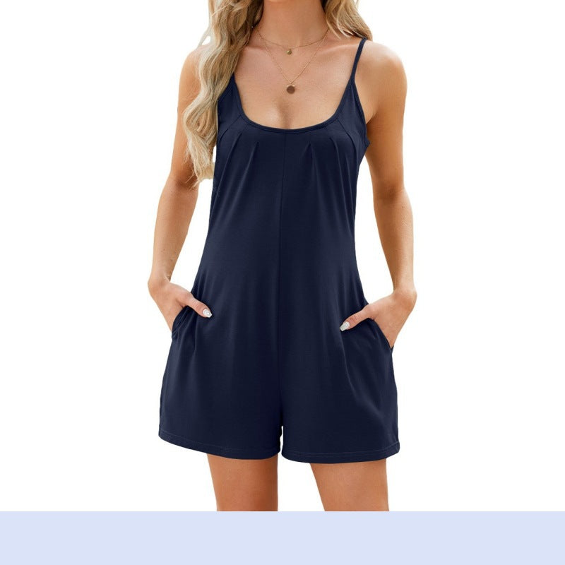 Damen Sommerlicher Jumpsuit mit verstellbaren Trägern und tiefem Ausschnitt WW