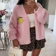 Damen Strickjacke mit fröhlichem Ananas-Motiv und oversized Schnitt WW