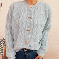 Damen Strickjacke mit dekorativen Knöpfen und strukturierter Webart WW