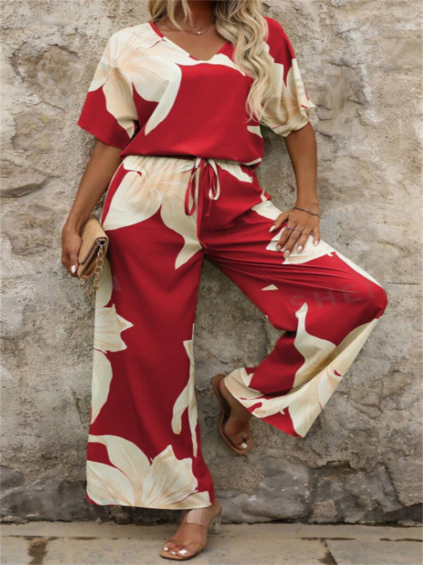 Damen entspanntes Jumpsuit mit floralem Design und elastischem Bund WW