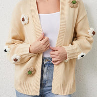 Damen Strickjacke mit Blumenapplikationen WW
