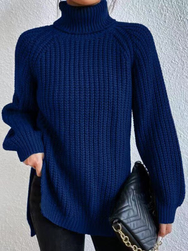 Damen Strickpullover mit hohem Kragen und strukturiertem Wabenmuster WW