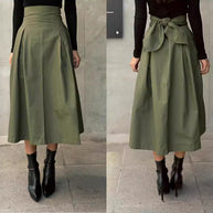 Damen A-Linien Rock mit hoher Taille und Falten WW