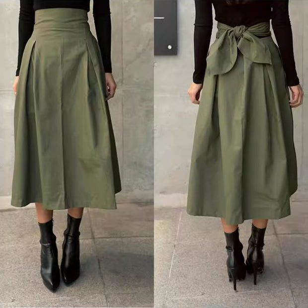 Damen A-Linien Rock mit hoher Taille und Falten WW
