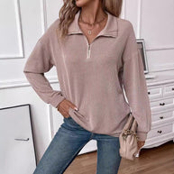 Damen lässiger Pullover mit Reißverschluss und gestreiftem Design WW