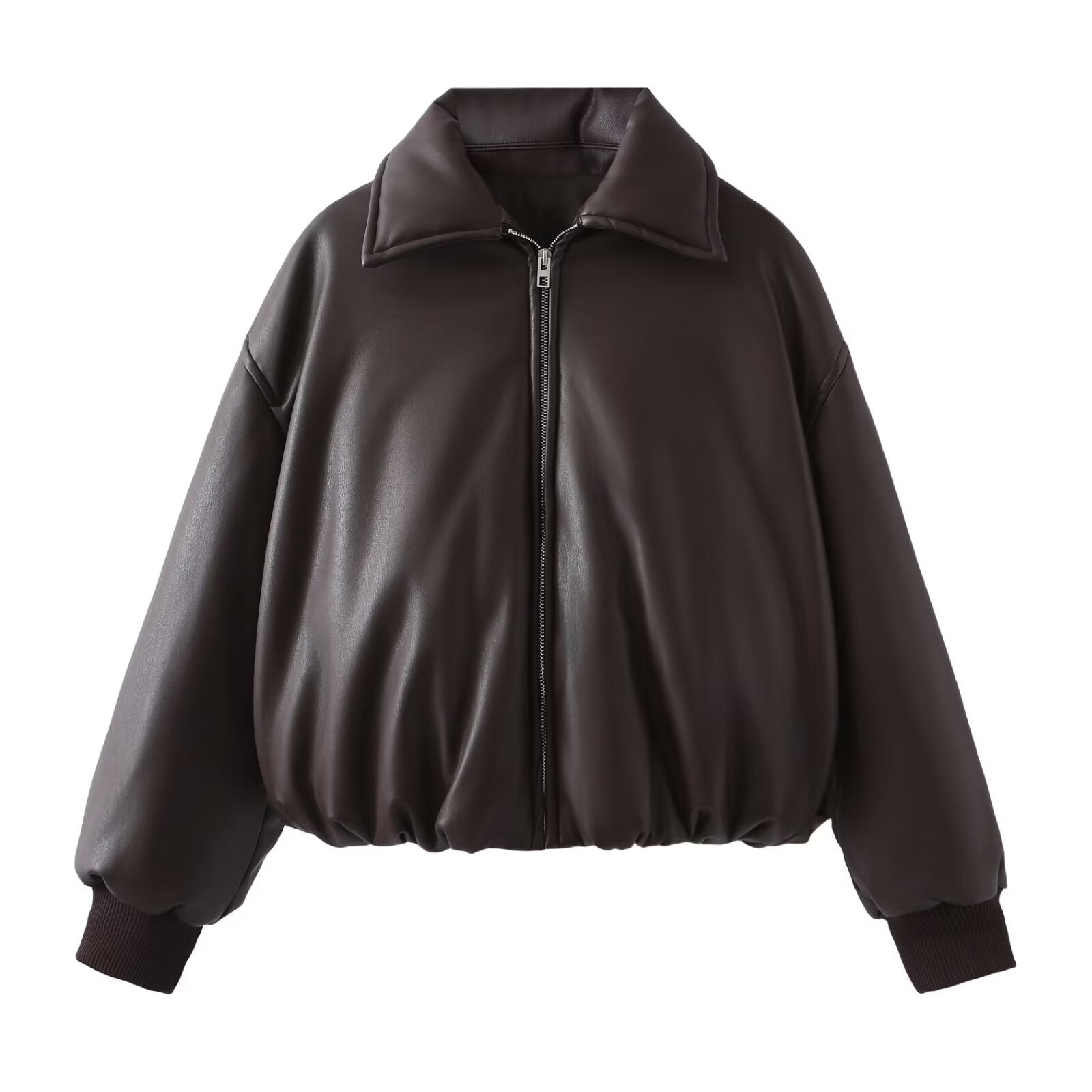 Damen Steppjacke aus Kunstleder mit hohem Kragen und elastischem Bündchen WW