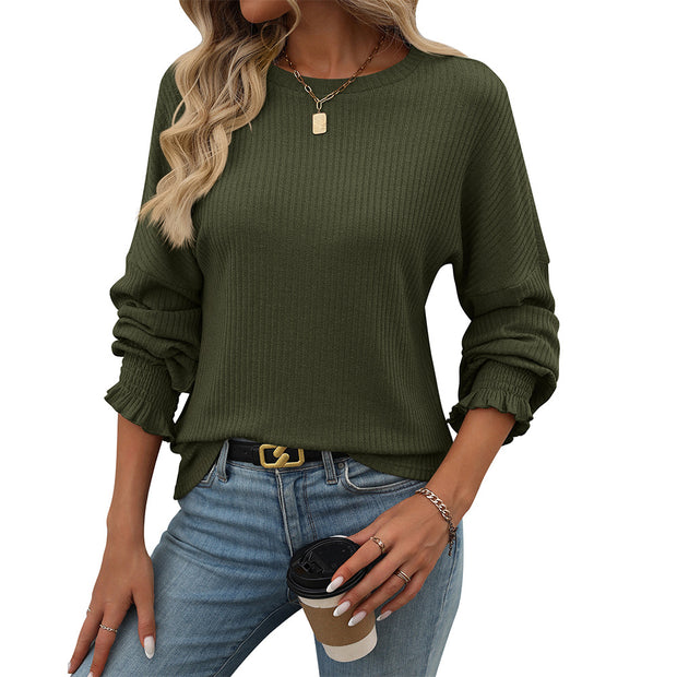 Damen lässiger Pullover mit feiner Rippstruktur und elastischen Bündchen WW