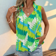 Damen ärmelloses Blusenshirt mit modernem Knotendesign und lebhaftem Muster WW