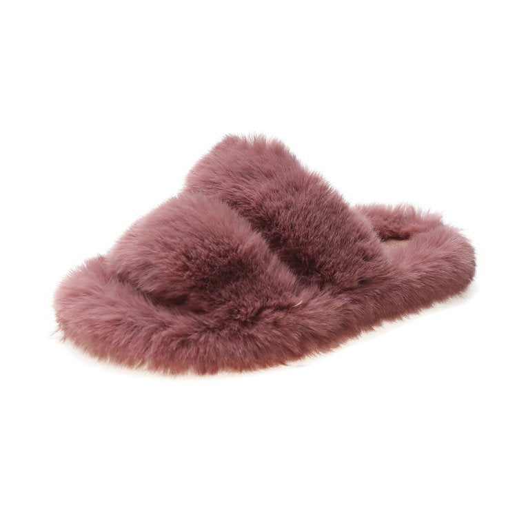 Damen Flauschige Hausschuhe mit doppeltem Riemen und weichem Innenfutter W&W Mode